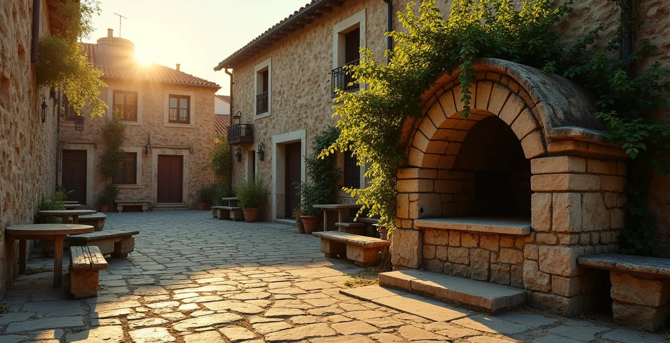 Abandoned communal stone oven in old village square showing social architecture
