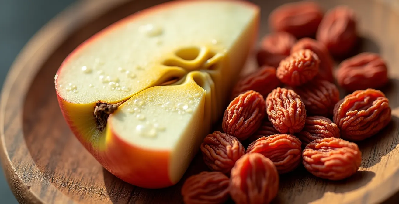 Visual comparison of vitamin degradation over time in local apples versus imported goji berries