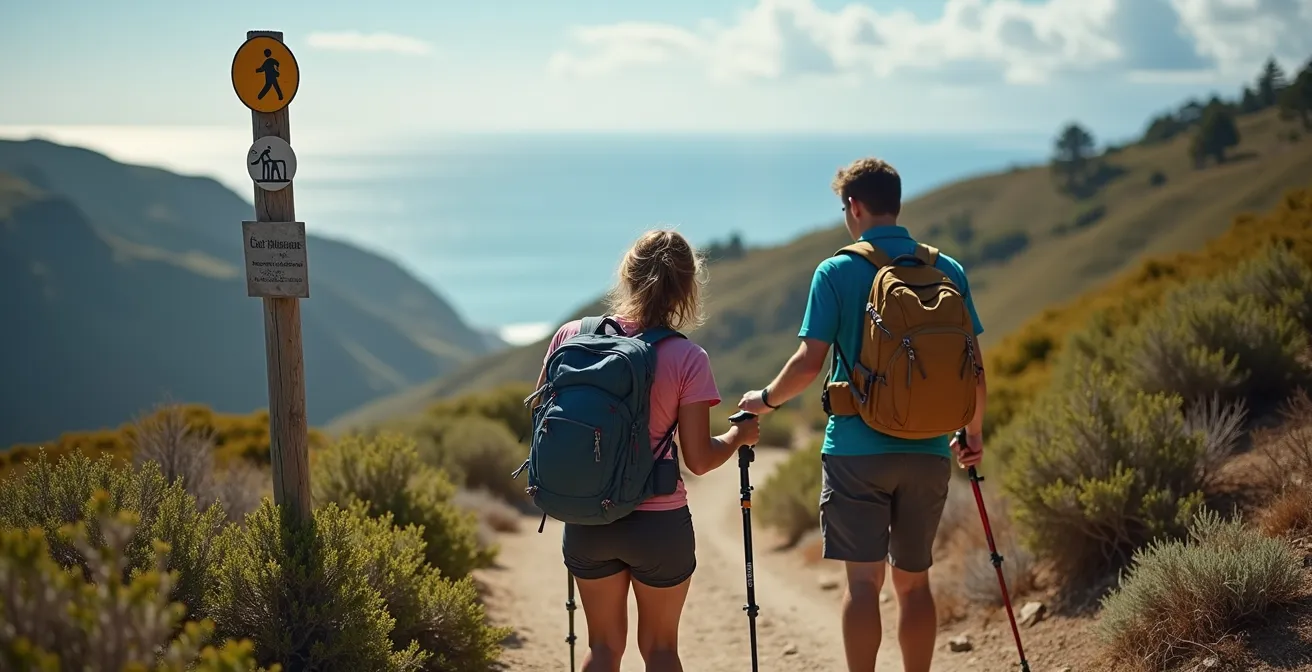 Hikers practicing Leave No Trace principles on Brittany coastal path